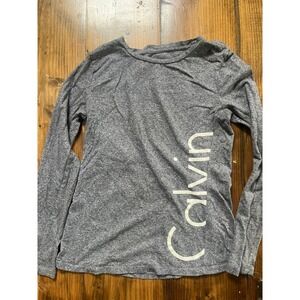 Calvin Klein Performance Womens Gray Long Sleeve Logo Activewear Top Size M